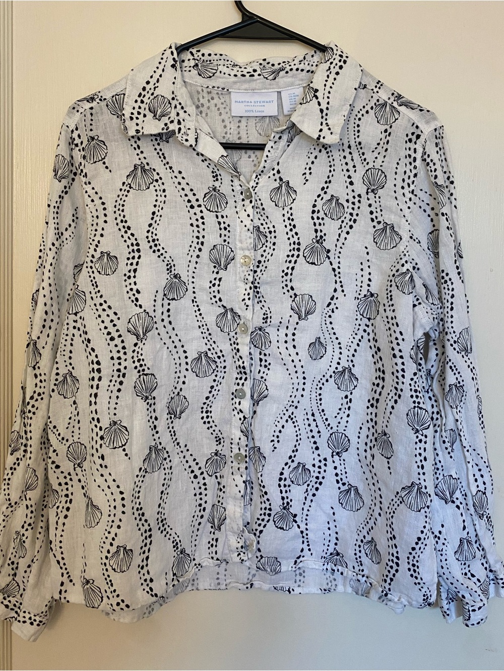 Martha Stewart Linen Button-Up with Seashell Details